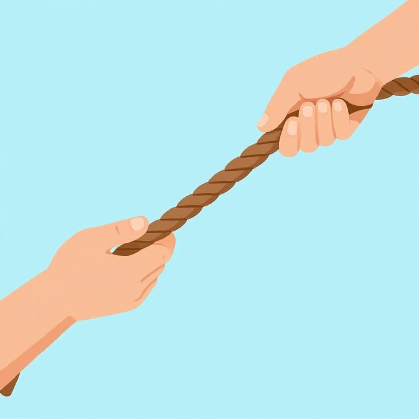 Un primo piano di mani che lasciano andare una spessa corda nautica, permettendole di scivolare via.