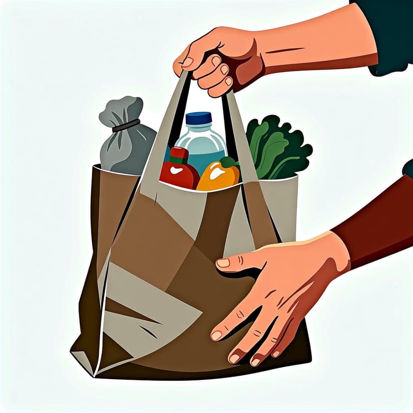 Eine Person bietet an, einer anderen Person zu helfen, eine schwere, überquellende Einkaufstüte zu tragen.