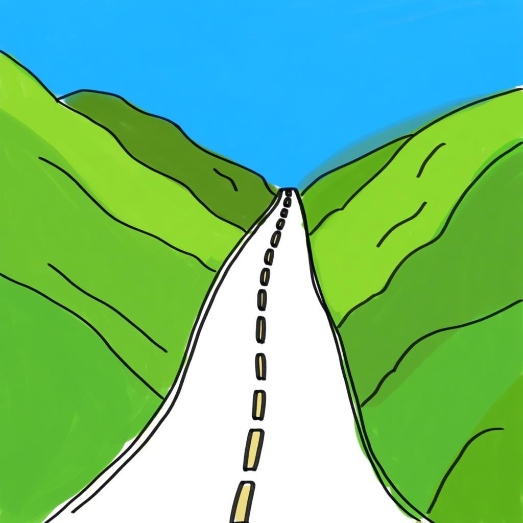 A narrow, winding road cutting between two tall, rocky hills, symbolizing a passage or mountain pass.