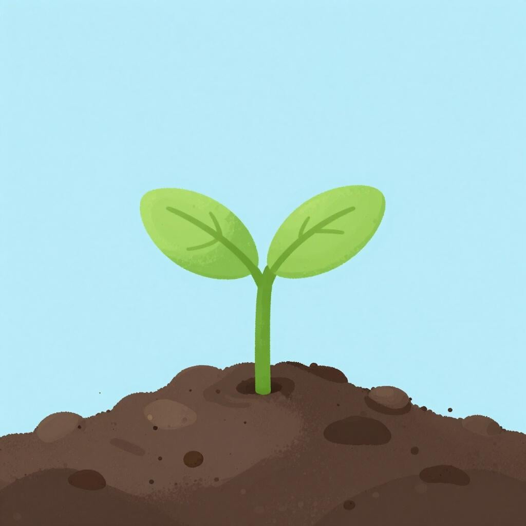 A vibrant green sprout growing out of a small patch of rich brown soil.