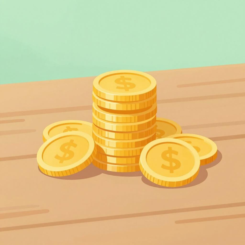 Uma pilha de moedas douradas sobre uma mesa.