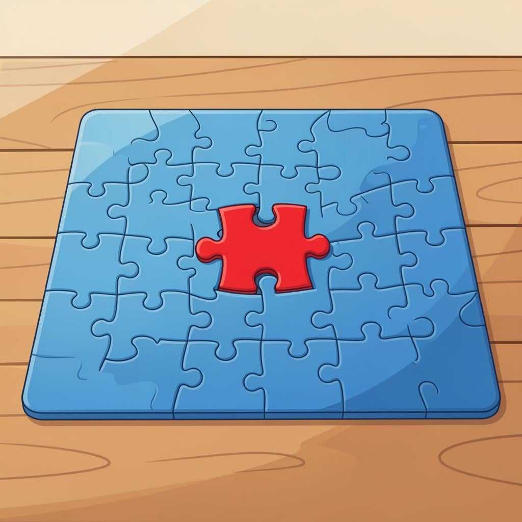 A wooden jigsaw puzzle where one piece is clearly the wrong shape and doesn't fit the pattern.