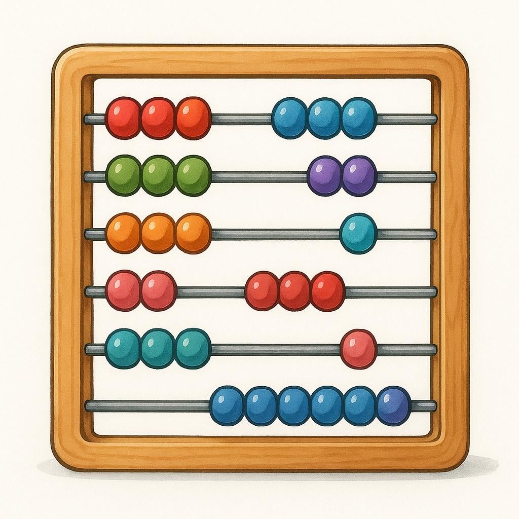 A wooden abacus with colorful beads slid along the rods, illustrating a calculation.