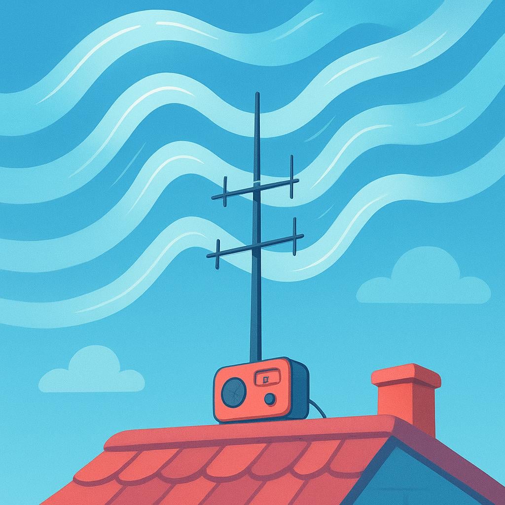 A colorful illustration of a radio antenna clearly receiving strong, smooth signal waves, symbolizing good reception quality.