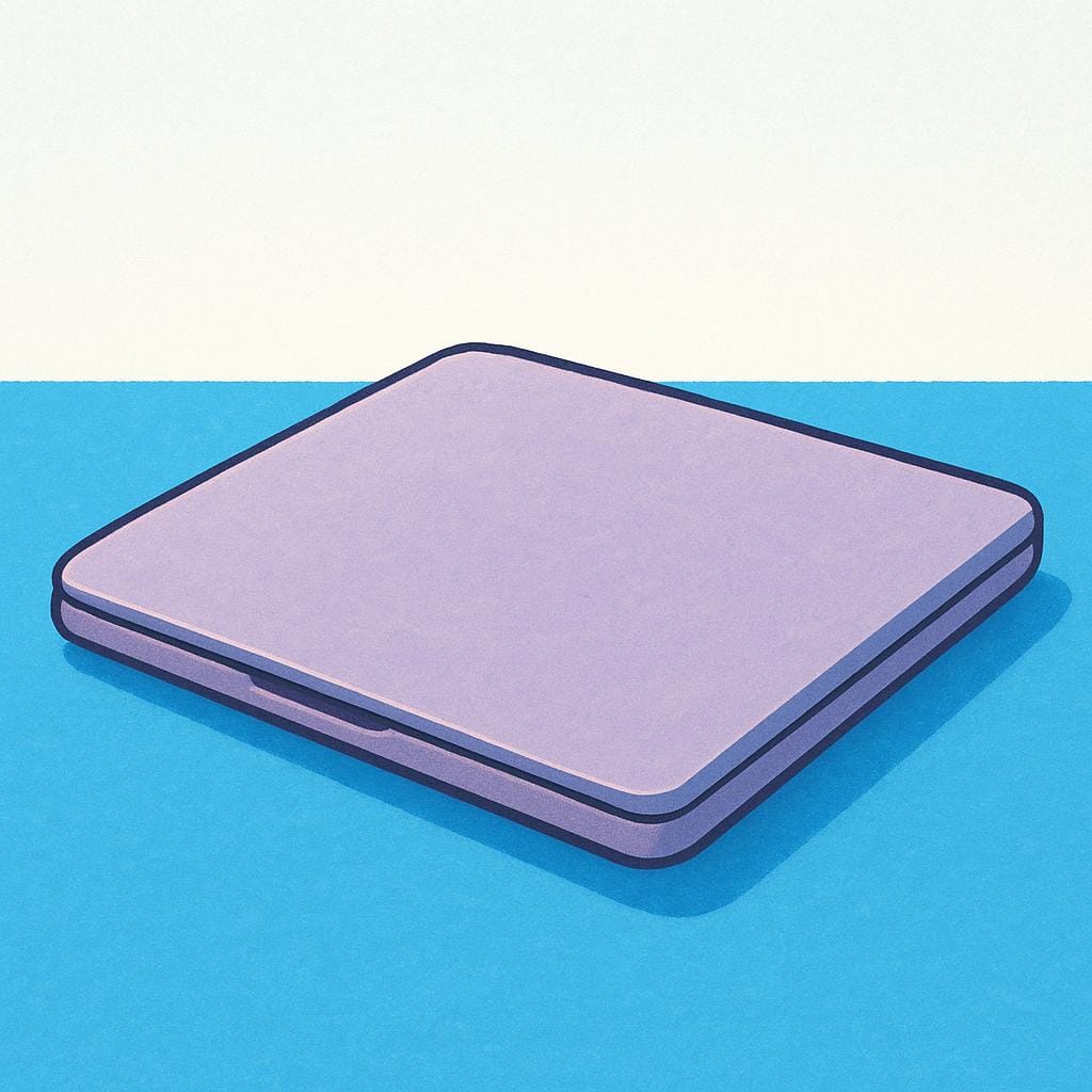 A simple illustration showing a closed laptop computer on a flat surface.