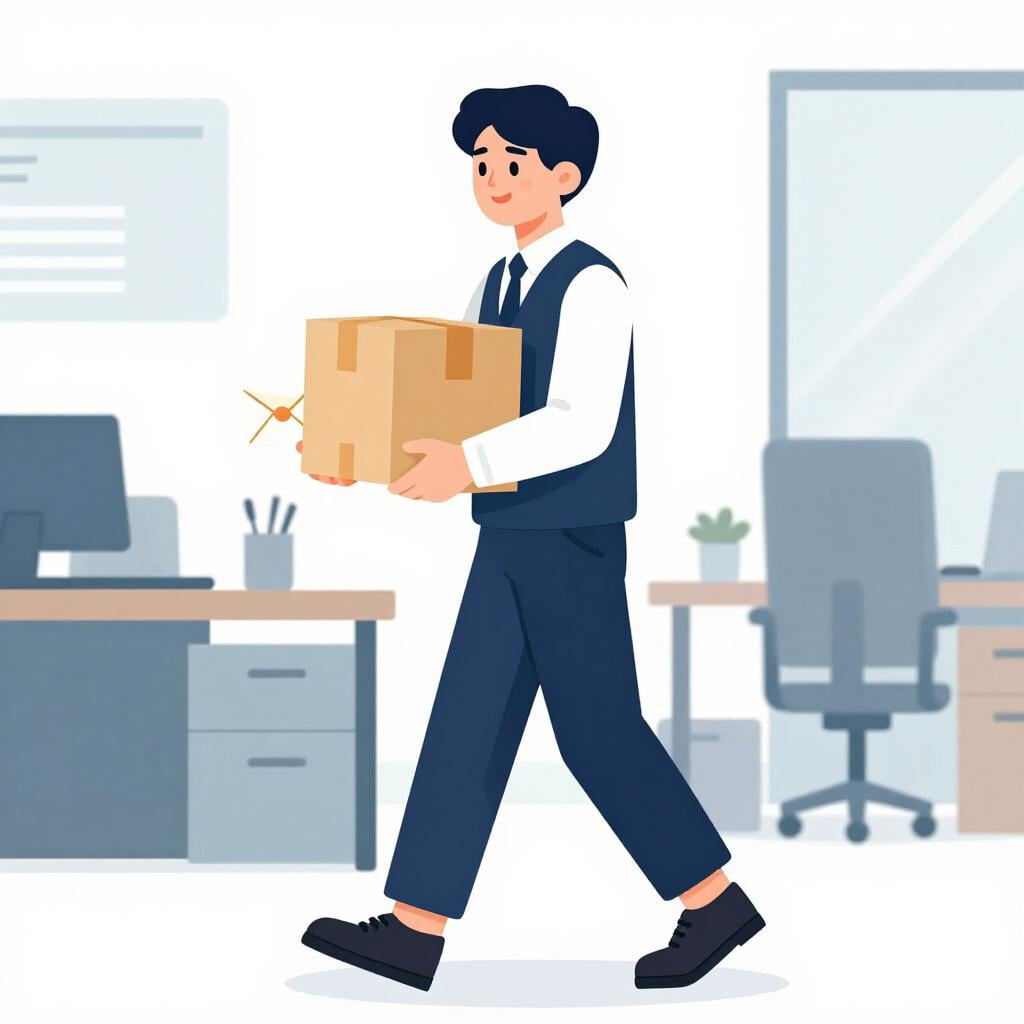 Um jovem trabalhador num escritório a carregar uma pilha de envelopes e um pequeno pacote.
