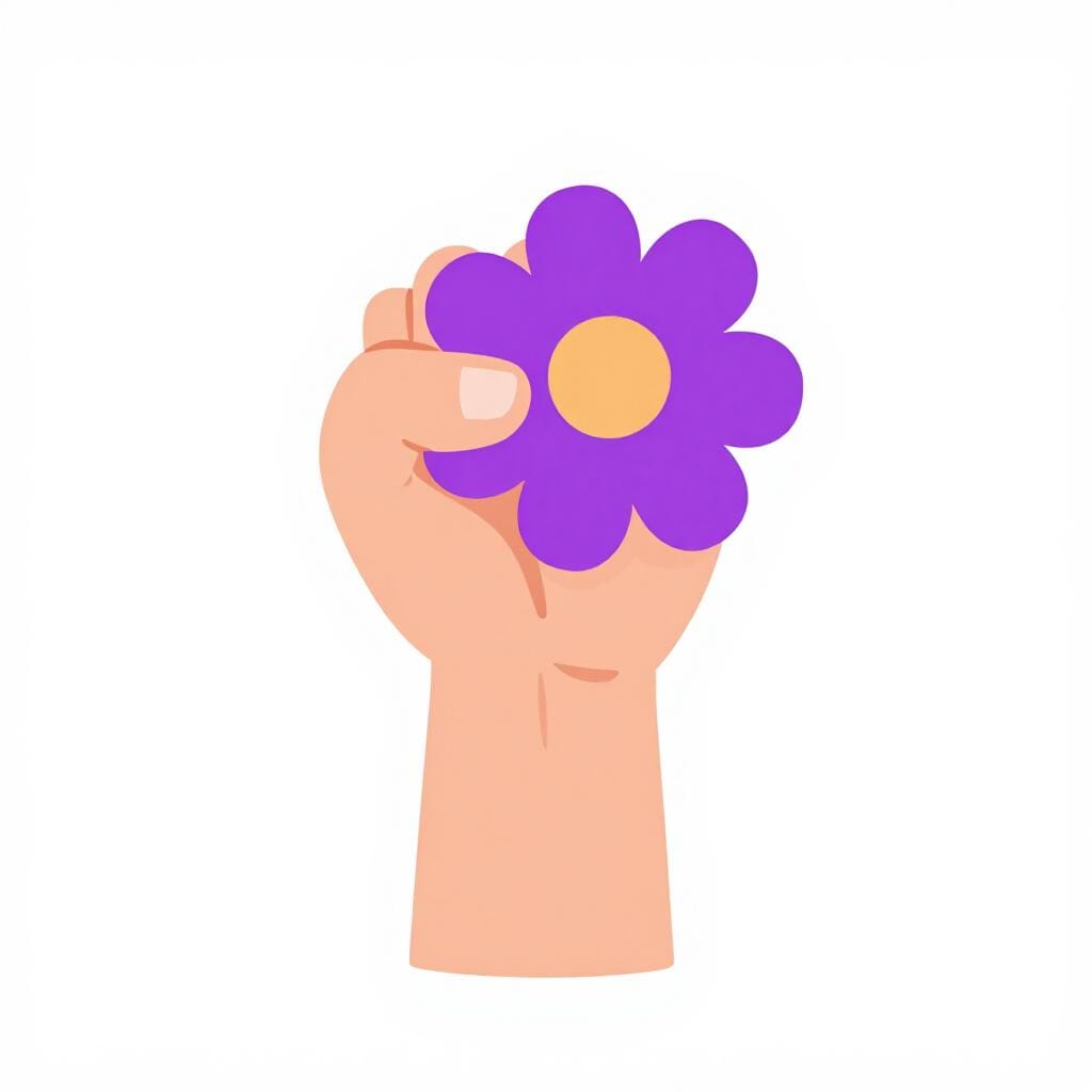 A colorful illustration of a stylized symbol representing female strength and solidarity.