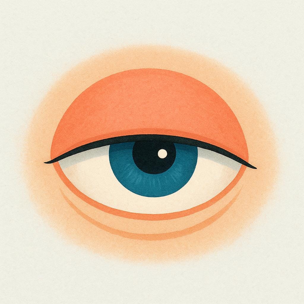 A close-up of a single eye partially closed in a squint.