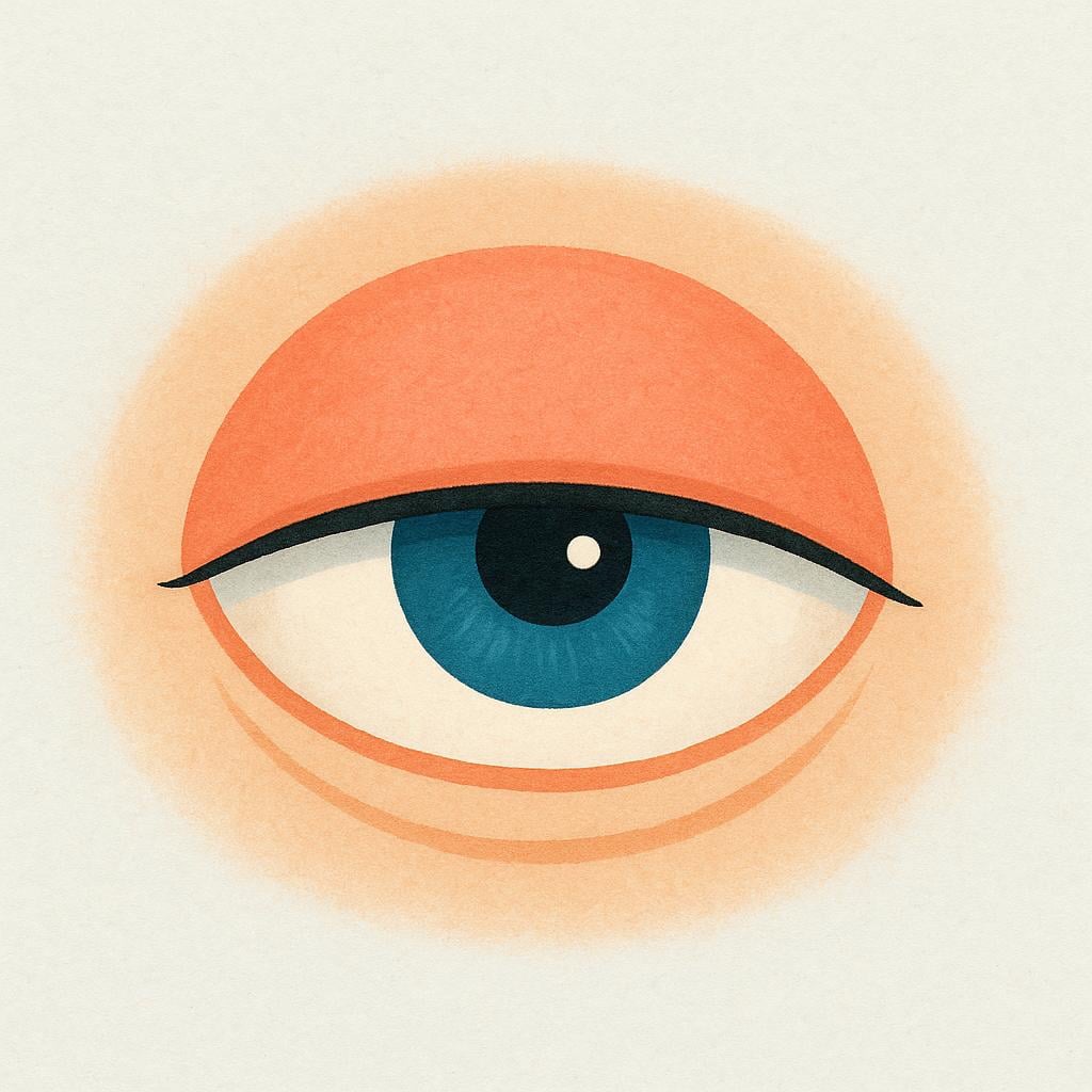 Um close-up de um único olho parcialmente fechado em um semicerrar.