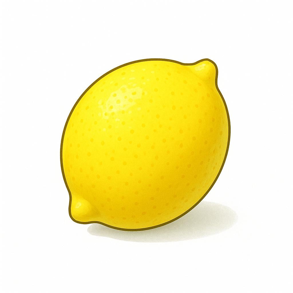 A single, bright yellow lemon resting on a plain white surface.