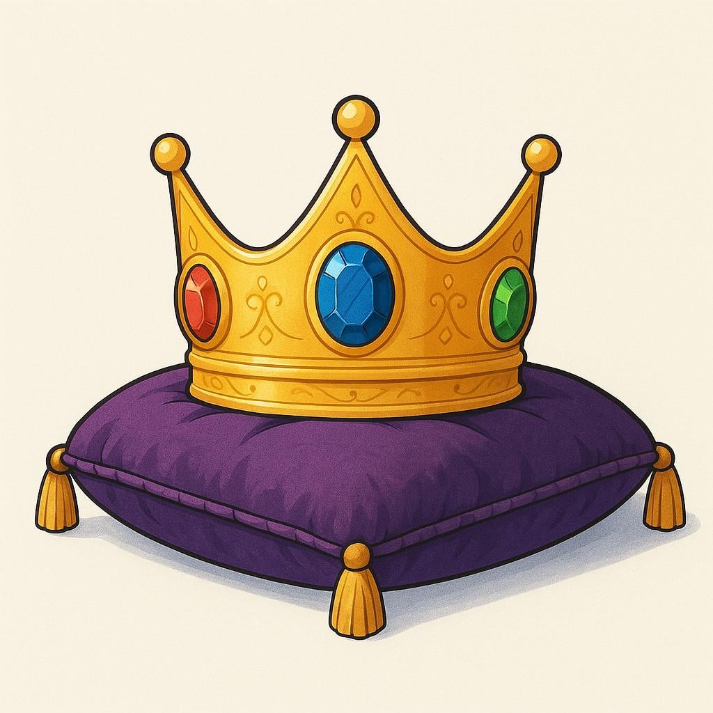 A majestic golden crown resting on a velvet cushion, symbolizing royal power and sovereignty.