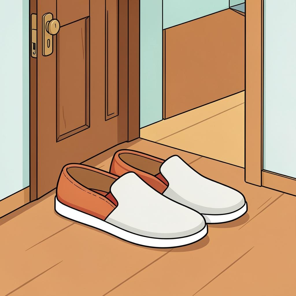 A pair of slip-on shoes placed neatly by a front door.