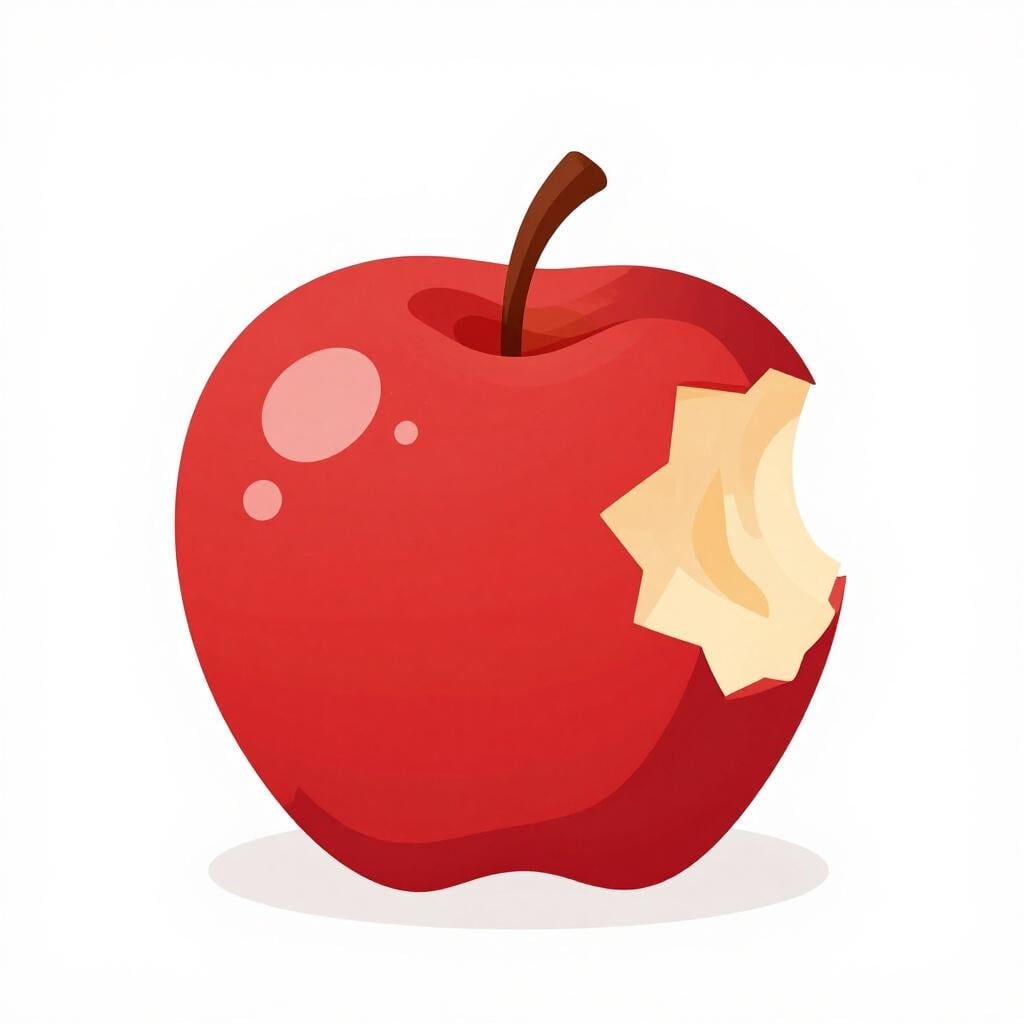 Une pomme rouge vif avec une seule morsure claire sur le côté.