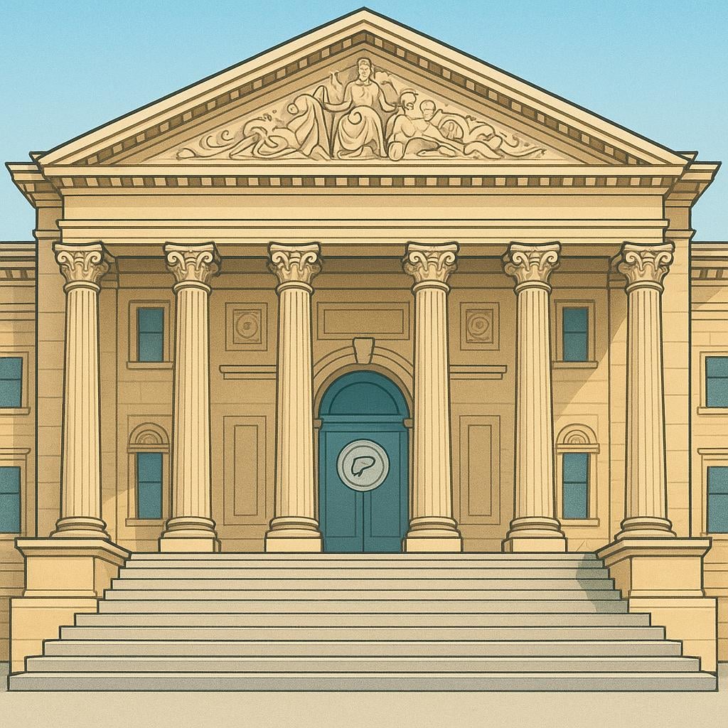 A majestic, ornate classical building facade with tall columns, symbolizing a major financial exchange or stock market.