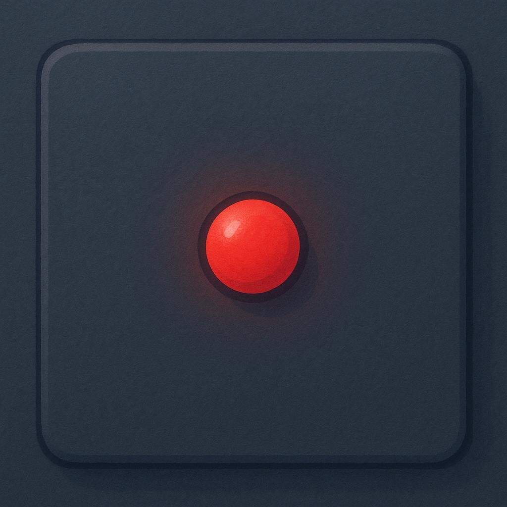 A close-up view of a simple control panel with a single, small, bright red indicator light glowing intensely.
