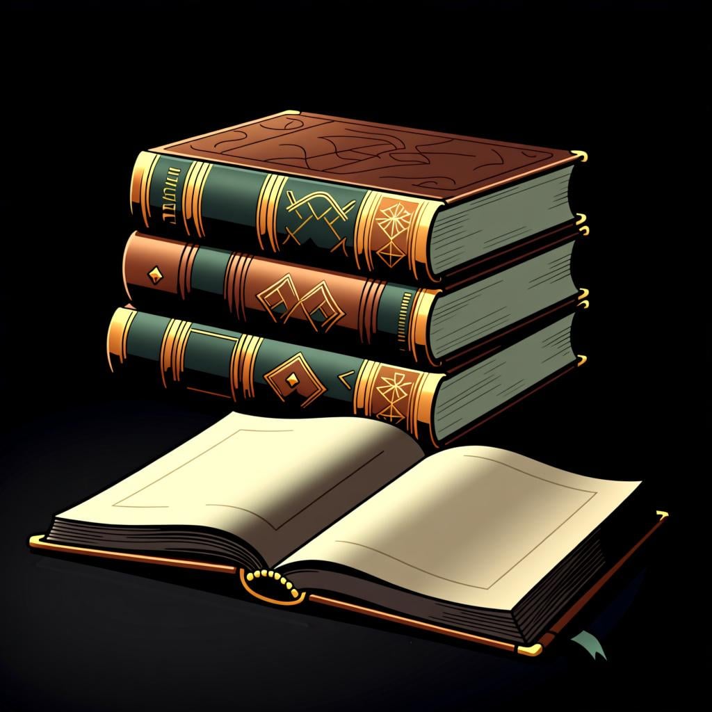 A collection of old, wise-looking books, representing sayings and wisdom.