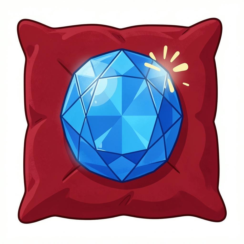 A sparkling blue gemstone sitting on a velvet cushion.