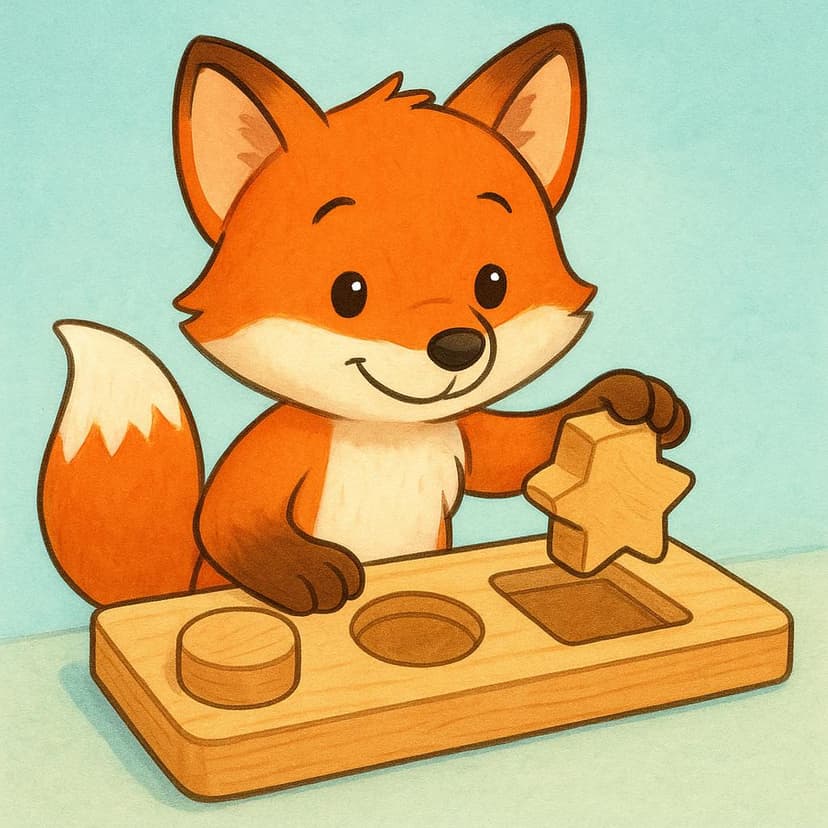 A cartoon image of a friendly fox placing the final, perfectly fitting wooden block into a simple shape-sorting puzzle, indicating that the solution has been found.