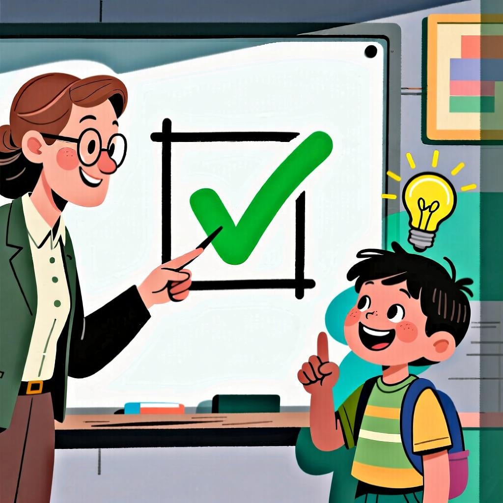 A teacher explaining a simple concept, with a student understanding perfectly, representing 'claro' as easy to understand.