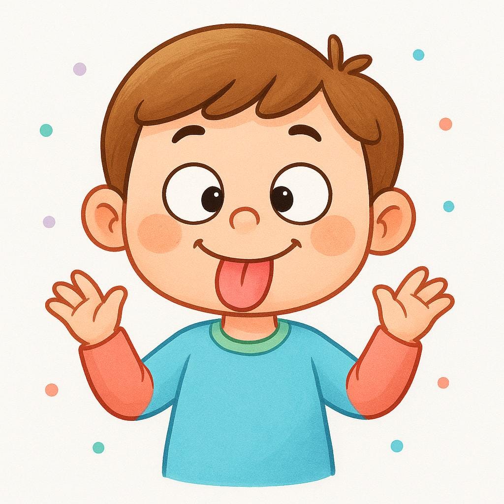 A simple cartoon character sticking out a tongue and crossing eyes, looking childishly impolite.