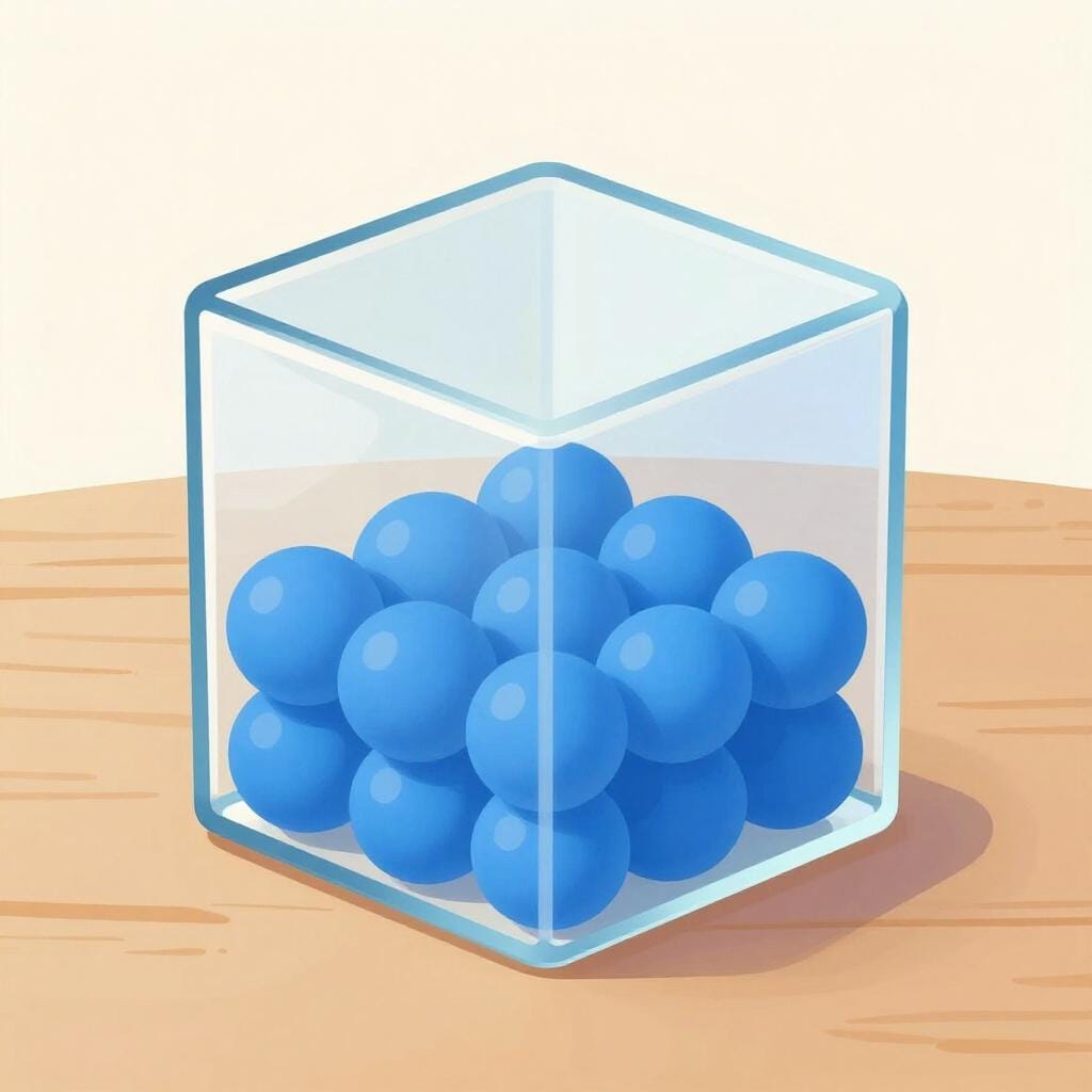 Uma grande caixa de madeira cheia de esferas coloridas para mostrar o espaço físico.