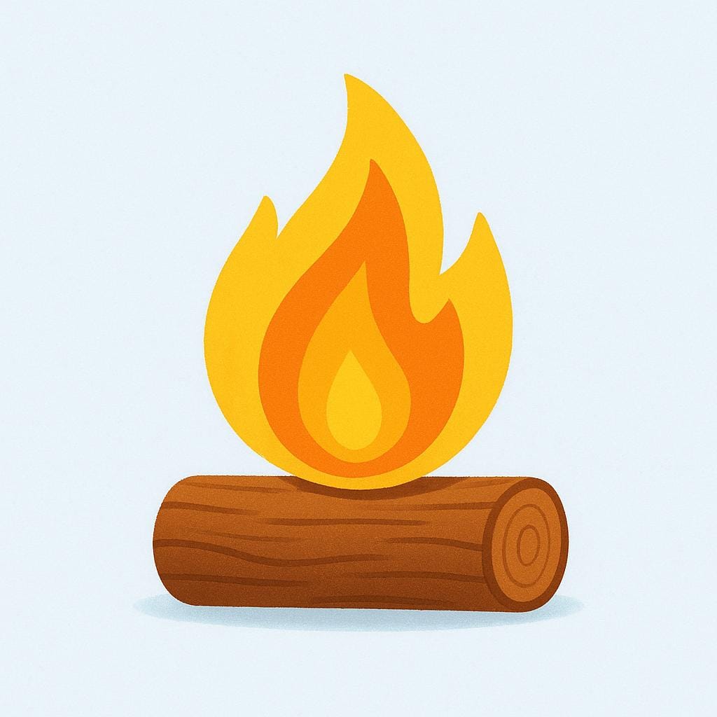 A simple, stylized image of a bright orange and yellow flame burning brightly against a dark background.