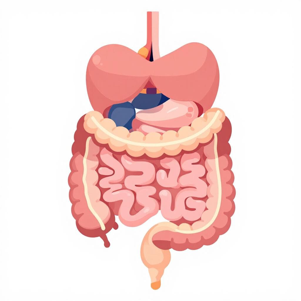 Une illustration médicale simple d'un torse humain montrant un petit organe tubulaire attaché au gros intestin.