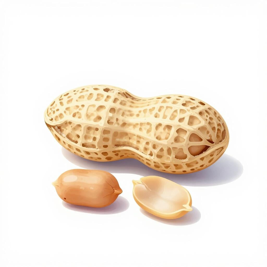 A whole peanut in its textured, light brown shell next to a few shelled peanut kernels.