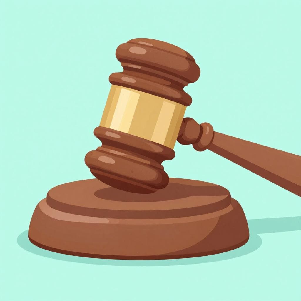 Een hamer van de rechter op een simpele houten blok.