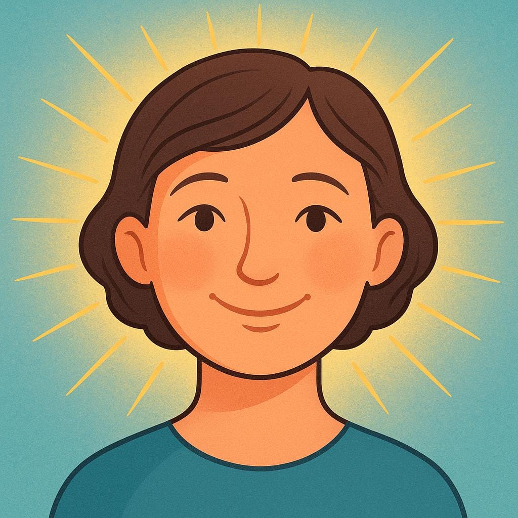 A young person with a warm smile, radiating a soft, golden light or aura, symbolizing charm and appeal.