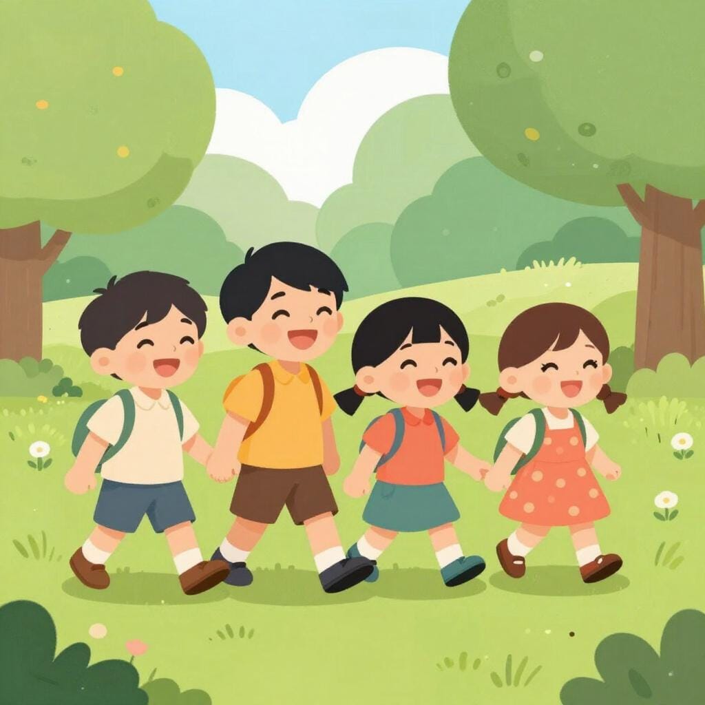 Un groupe d'enfants joyeux jouant ensemble dans un parc.