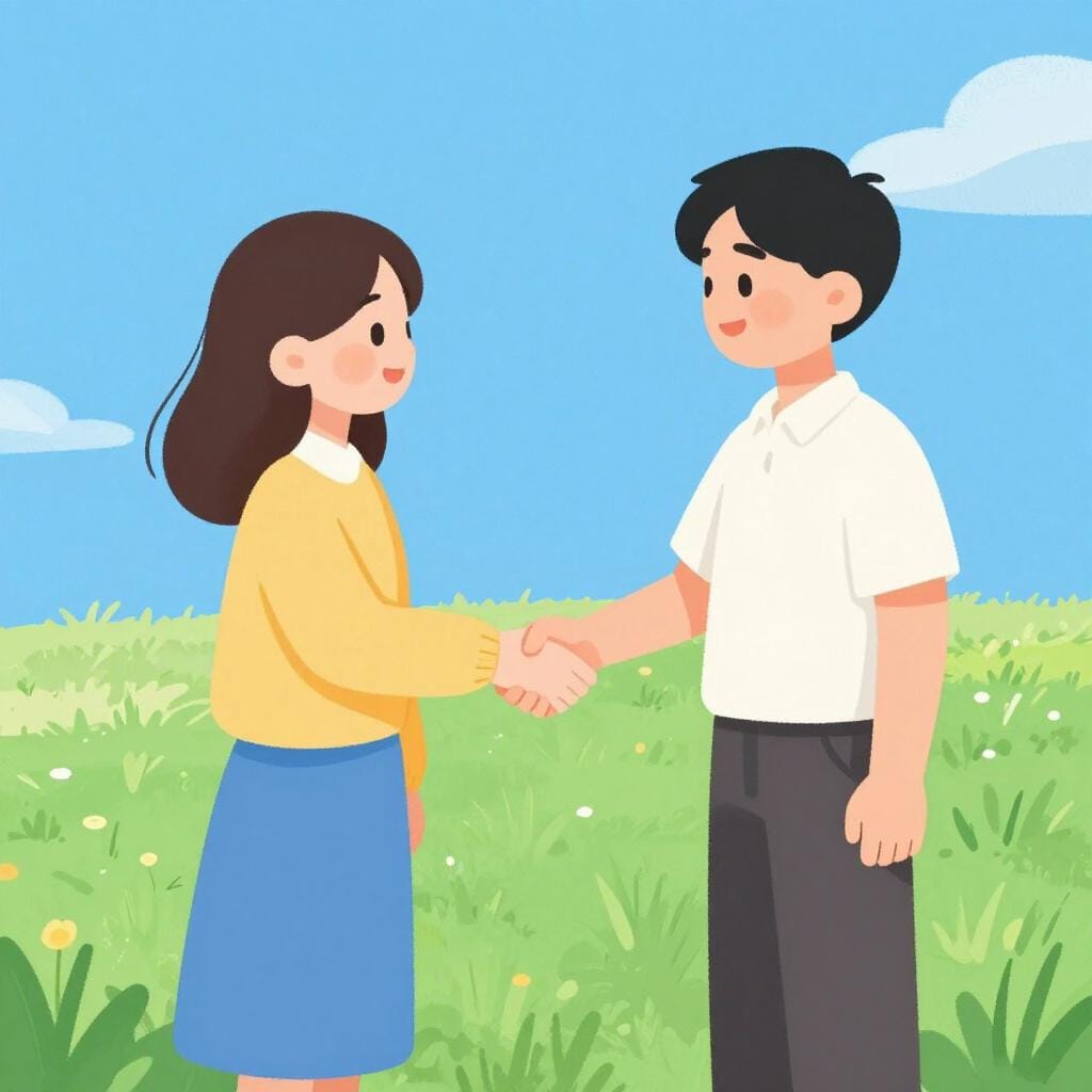 二人が友好的かつ協力的な様子で握手をしている。