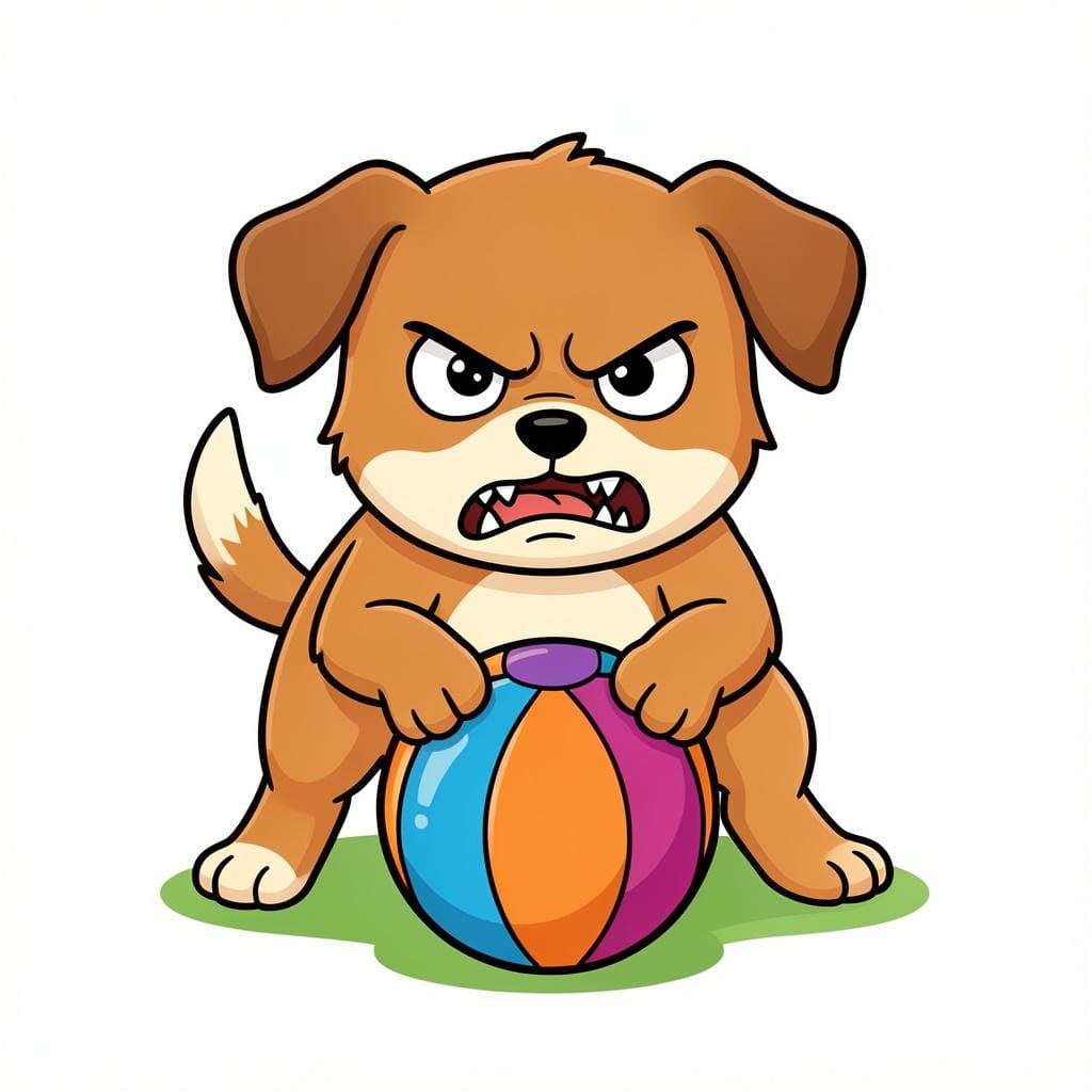 A small dog baring its teeth and growling at a toy.