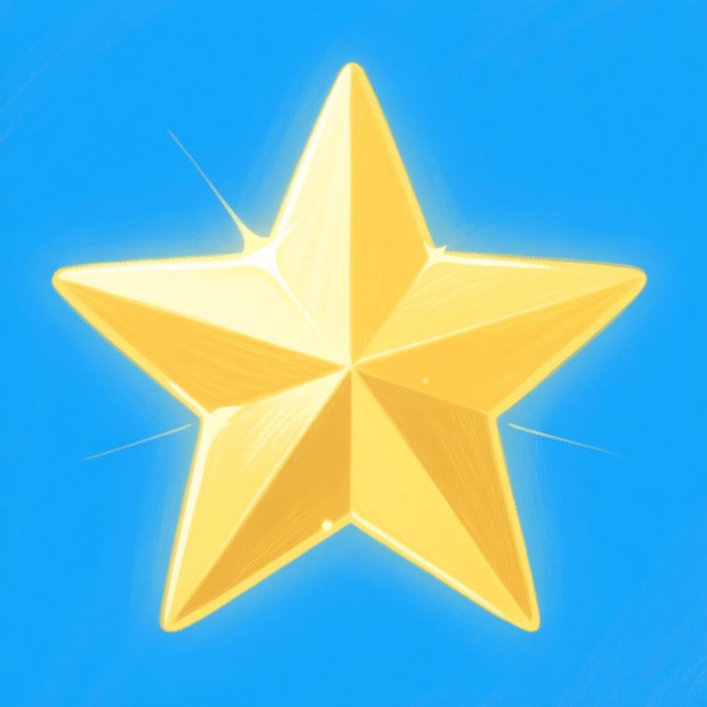 A single, large, perfectly symmetrical golden star shining brightly against a simple background, symbolizing a perfect score or excellence.