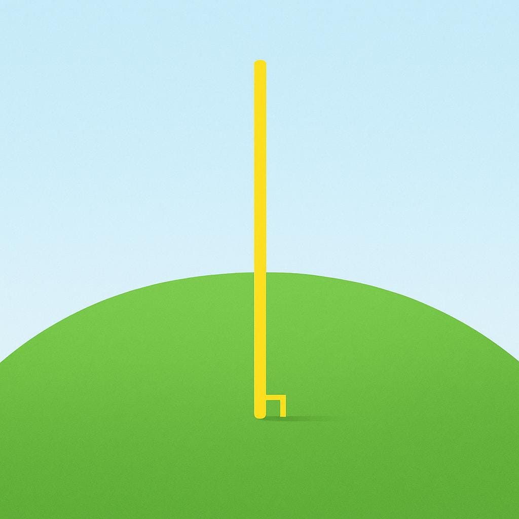 Ein vereinfachtes Diagramm, das eine gekrümmte grüne Oberfläche mit einer leuchtend gelben Linie zeigt, die senkrecht (im 90-Grad-Winkel) zur Kurve gezeichnet ist und das geometrische Konzept der Normalenlinie veranschaulicht.