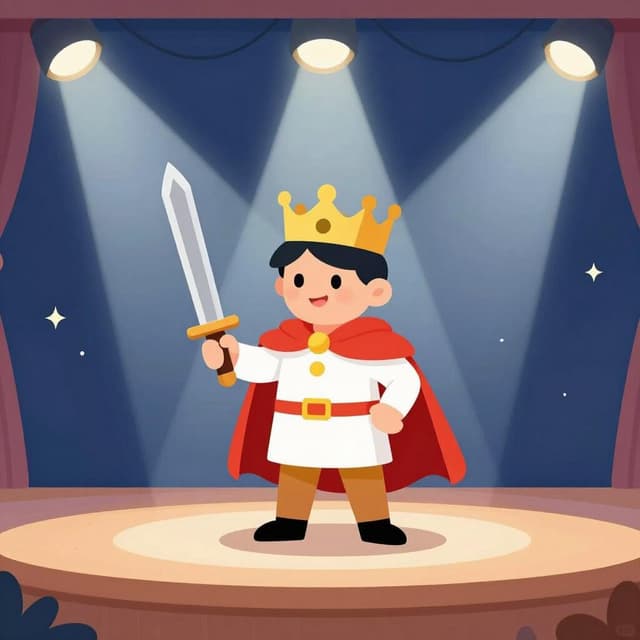 Une illustration colorée d'une personne sur scène portant un costume et jouant la comédie.