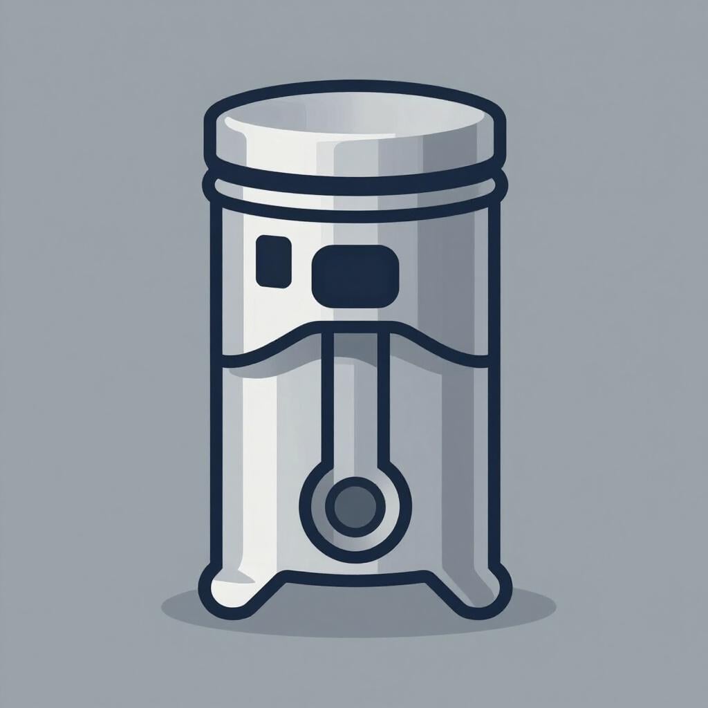 A shiny metallic engine piston and cylinder sleeve shown from a side view.