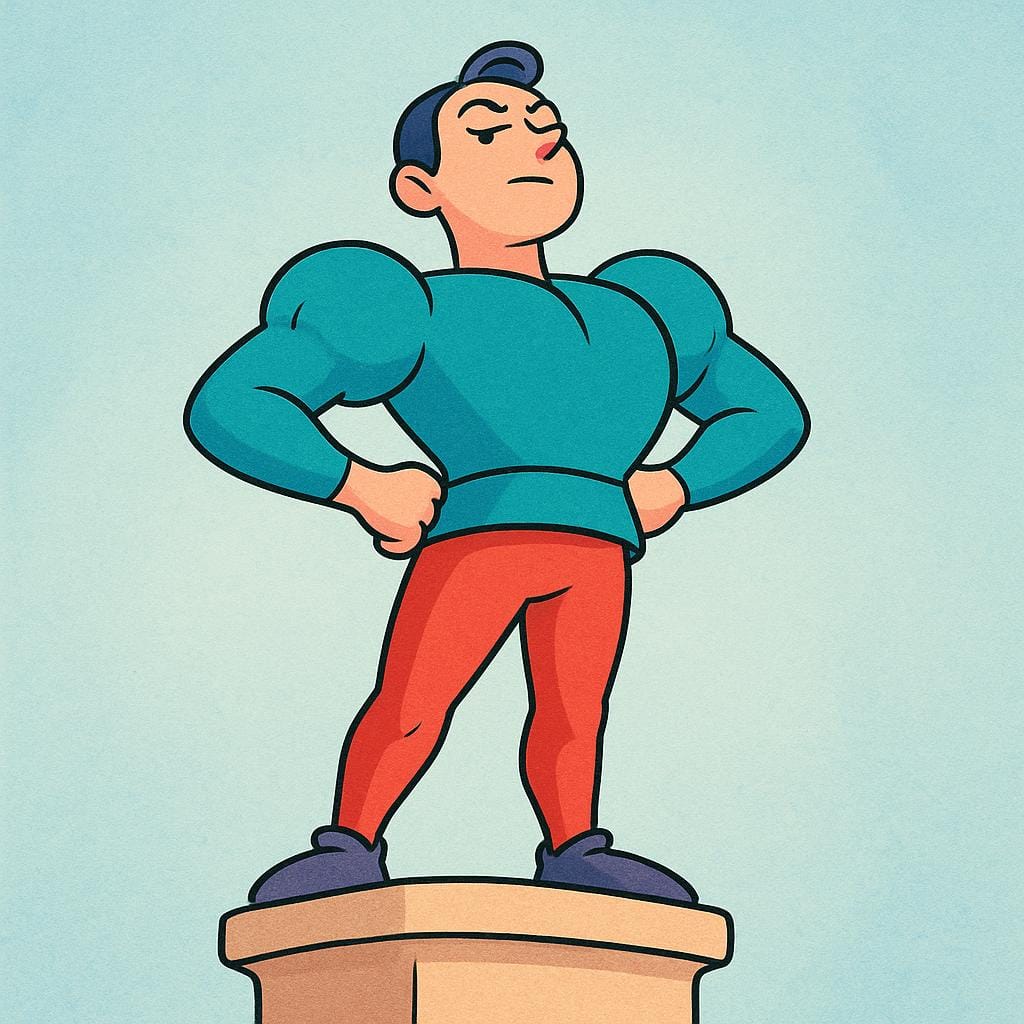 A character standing on a small platform with an arrogant, conceited expression, looking down dismissively at others.