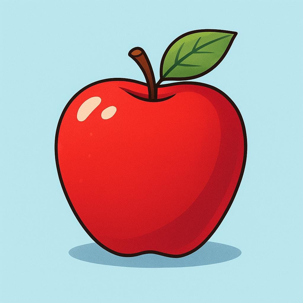 A single, perfectly shaped, bright red apple centered on a plain background, representing a standard example of its kind.