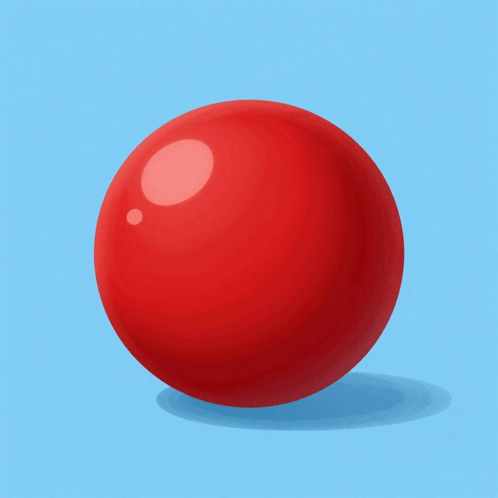 A perfectly round, bright red ball sitting on a simple surface.
