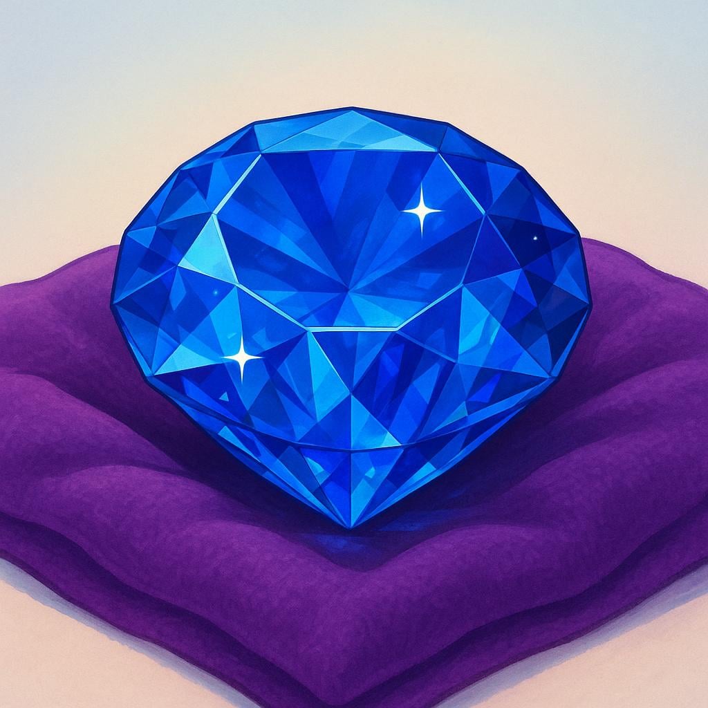 A single, large, highly polished gemstone with perfect facets resting on a velvet cloth, emphasizing its superior quality.