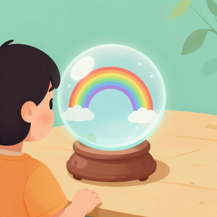 A fortune teller looking into a glowing crystal ball.