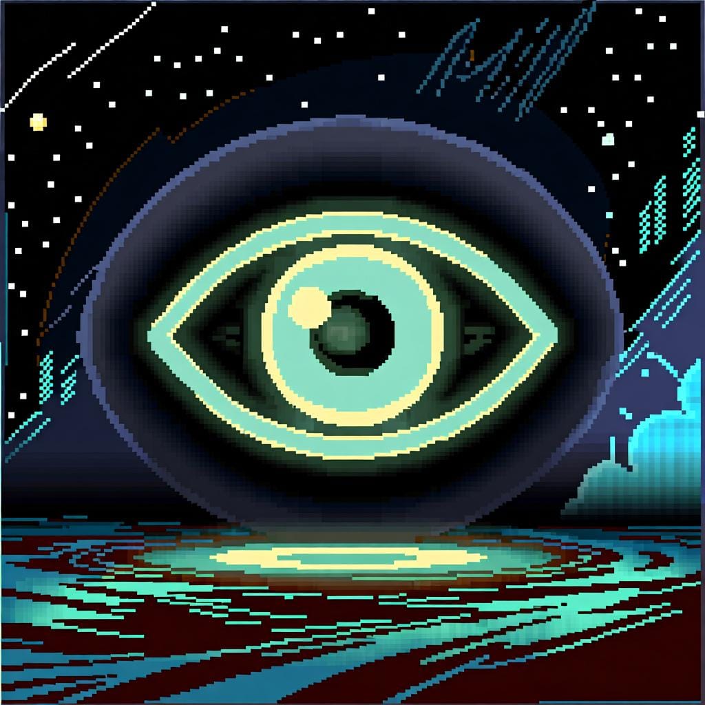 A single, large, stylized eye symbol glowing gently, representing acknowledgment.