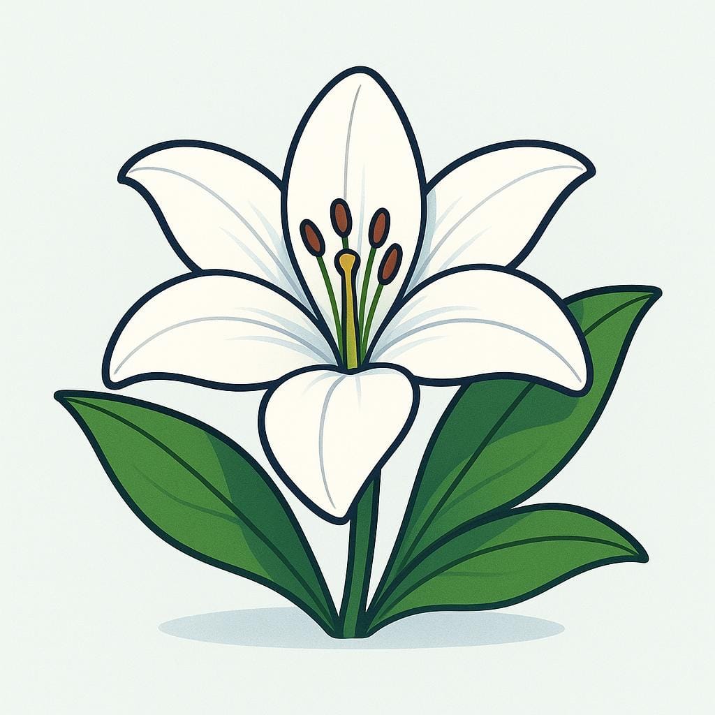 A pristine white lily flower with dew drops on its petals, symbolizing purity and innocence.