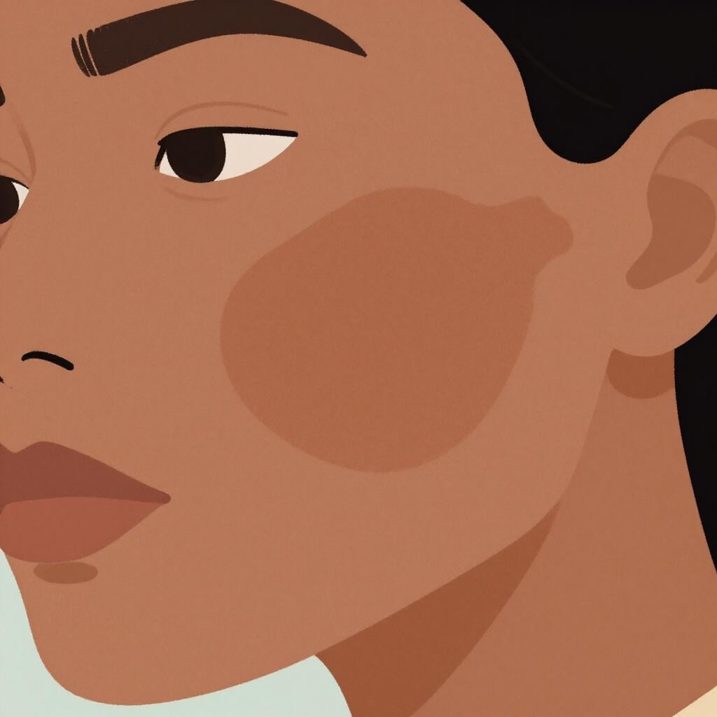 Een close-up illustratie van een wang van een persoon met zachte bruine vlekken.