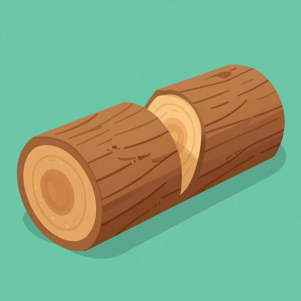 Ein Holzstamm, der mit einem scharfen Metallkeil in der Mitte gespalten wird.