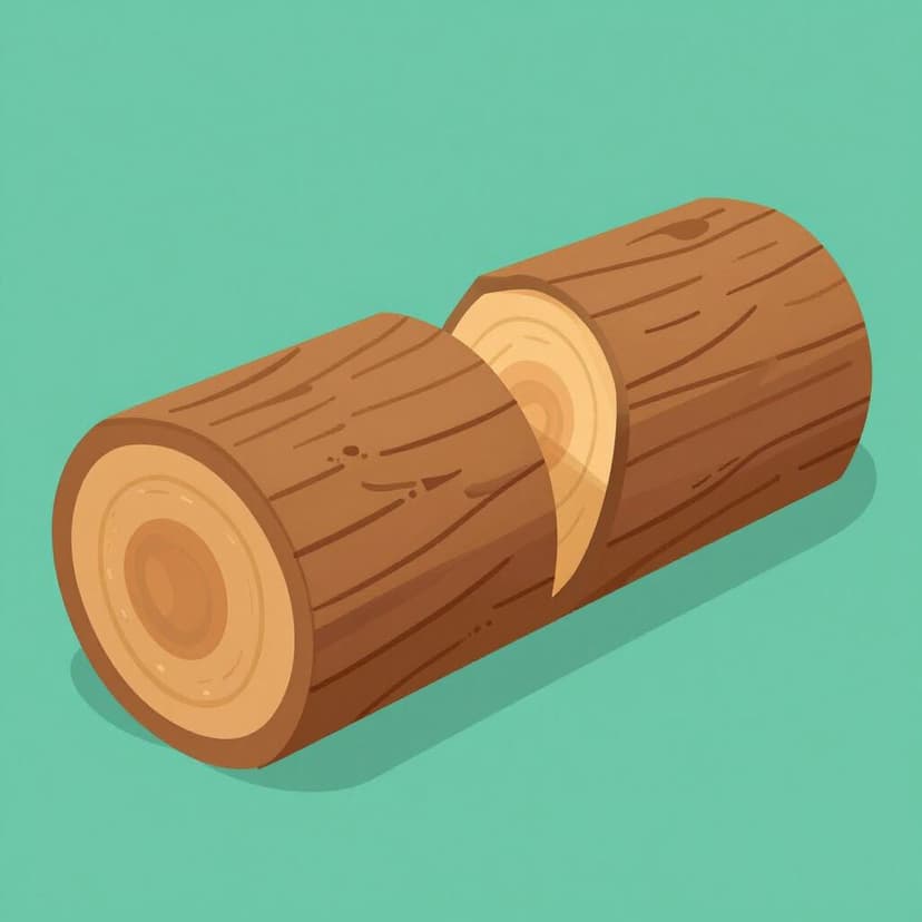 A wooden log being split down the middle by a sharp metal wedge.