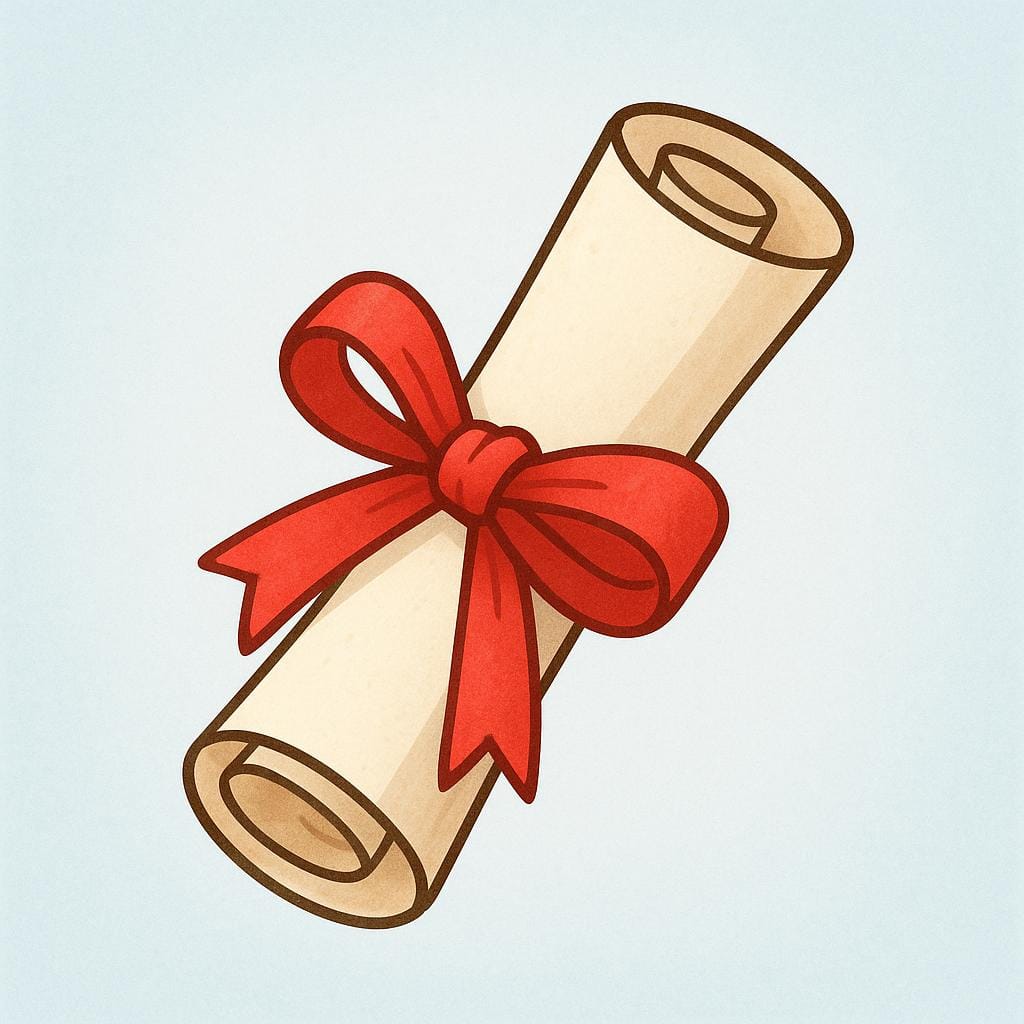 A rolled-up scroll, symbolizing an official diploma or academic certificate, tied neatly with a bright ribbon.