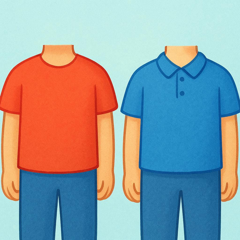 首から腰までの上半身が描かれた2つの単純化された図が並んで立っており、上半身の胸部を強調しています。