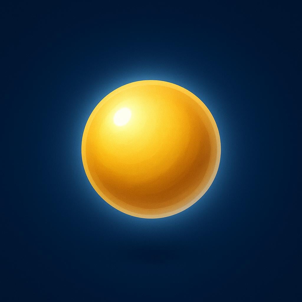 A perfectly smooth, glowing golden sphere suspended in a deep, dark, featureless void, radiating pure light.